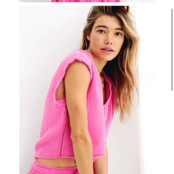 Aerie Pink Gauzy Pool To Party Crop Top and Pants Set - Picture 5 of 16